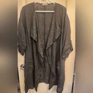 Elegant Gray Women's Linen Open Cardigan